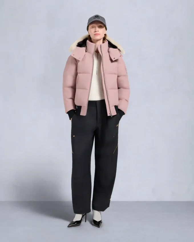 Chaqueta bomber con ribete de piel de oveja Chaqueta bomber con ribete de piel de oveja
