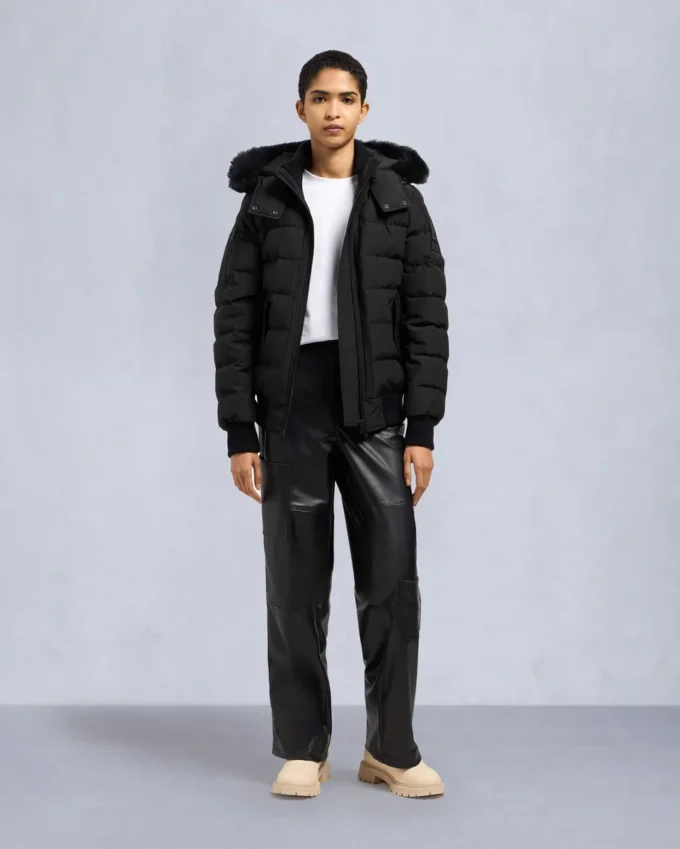 Chaqueta bomber con ribete de piel de oveja Onyx Ladriere Chaqueta bomber con ribete de piel de oveja Onyx Ladriere