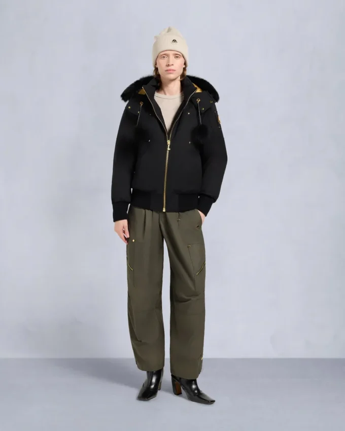 Chaqueta bomber con ribete de piel de oveja Sainte Flavie Original de la serie Gold Chaqueta bomber con ribete de piel de oveja Sainte Flavie Original de la serie Gold