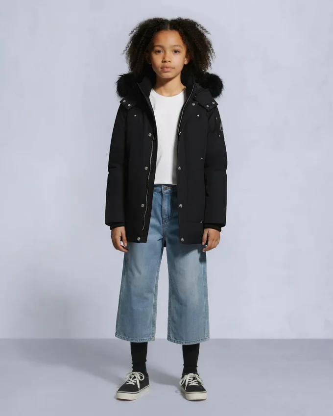 Parka unisex original con ribete de piel de oveja para niños Parka unisex original con ribete de piel de oveja para niños