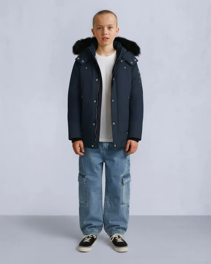 Parka unisex original con ribete de piel de oveja para niños Parka unisex original con ribete de piel de oveja para niños
